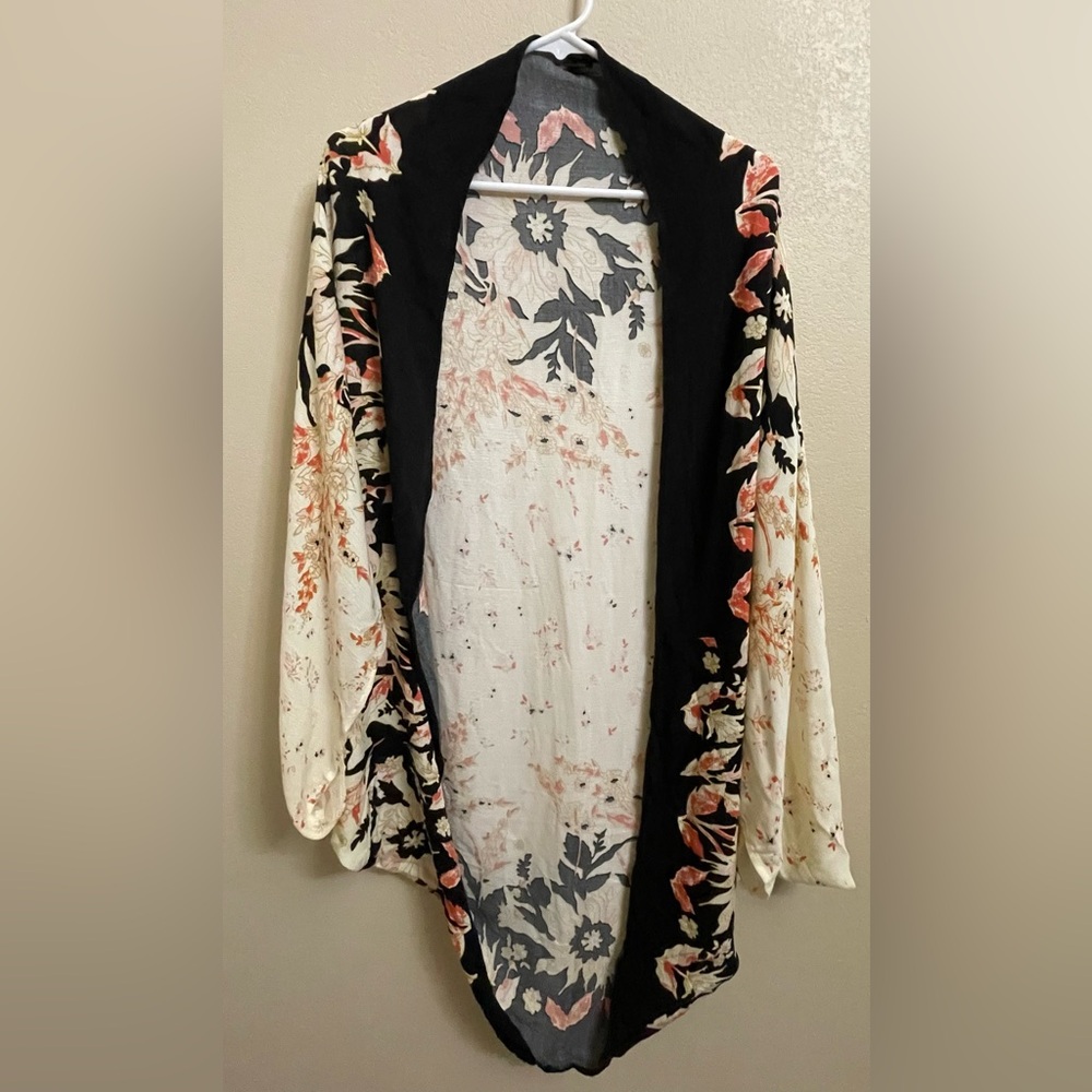 Floral Kimono with Black Trim